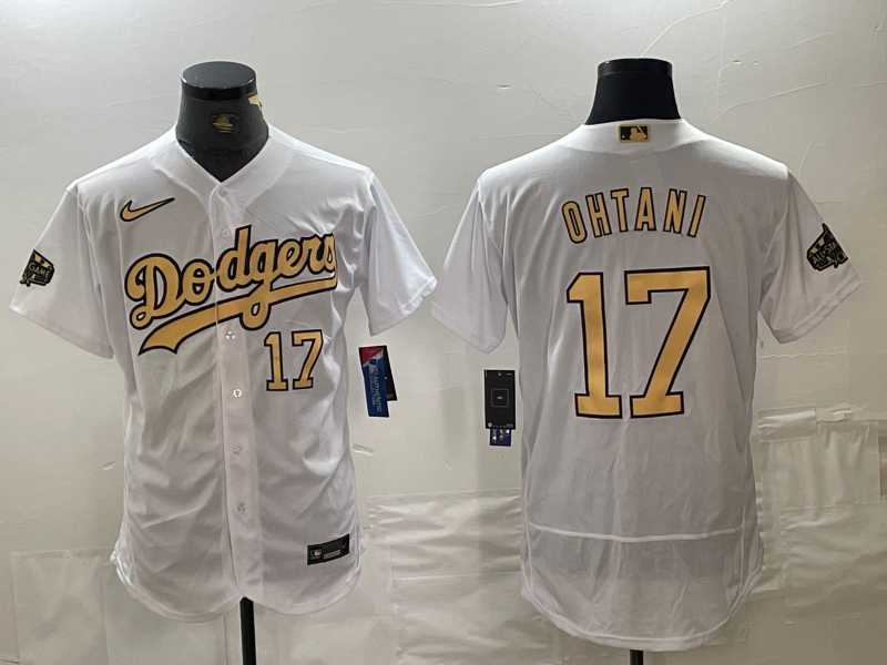 Mens Los Angeles Dodgers #17 Shohei Ohtani Number White 2022 All Star Stitched Flex Base Nike Jerseys